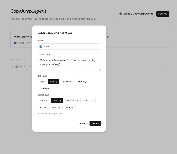 Content Agent Setup Interface