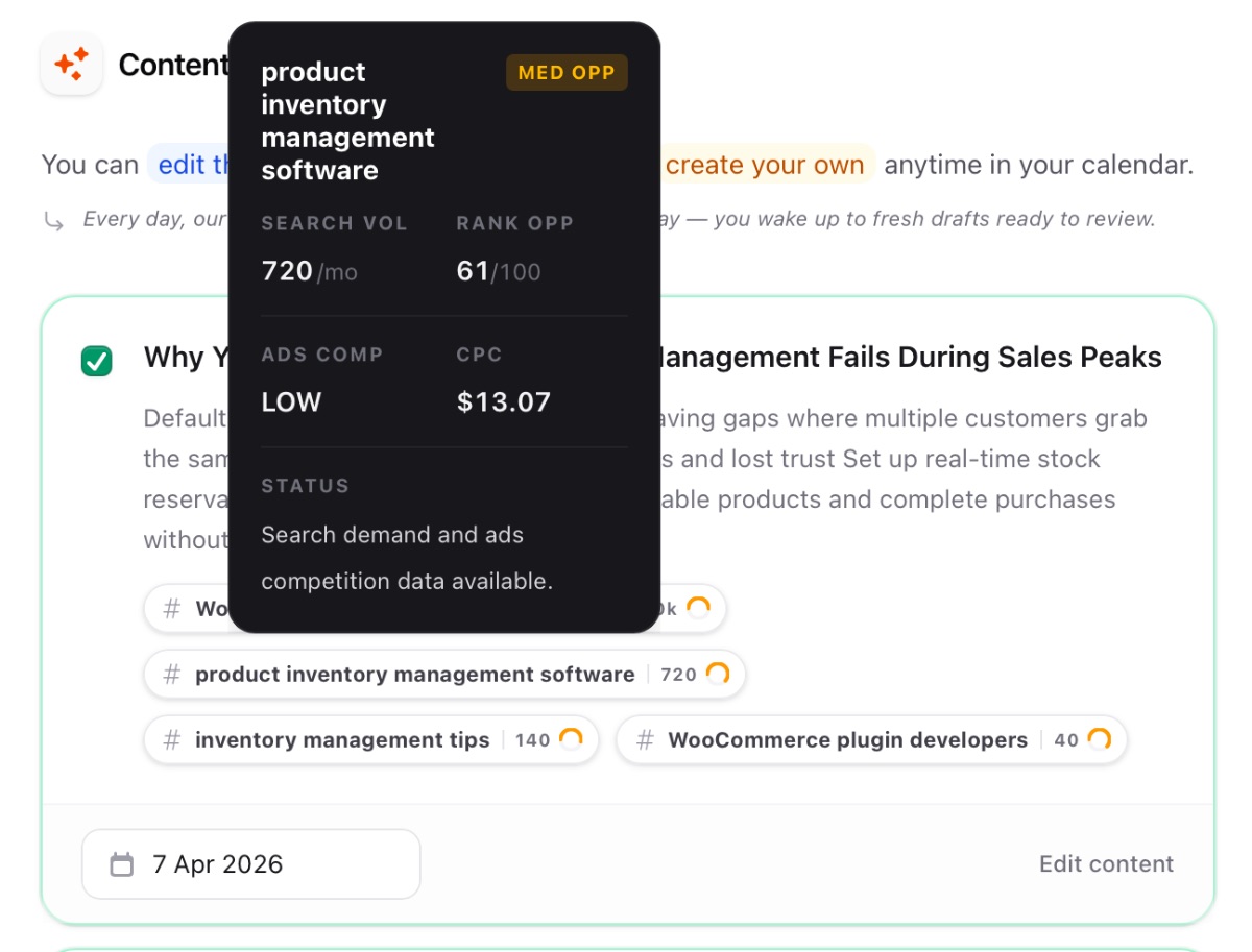 CopyJump keyword inspection on a content suggestion